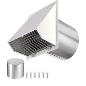 8" Hooded Wall Vent with Screen & Damper for Kitchen & Dryer Exhaust